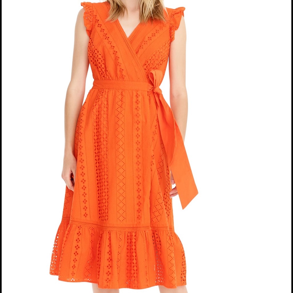 J.CREW All Over Eyelet Wrap Dress In Resort Orange